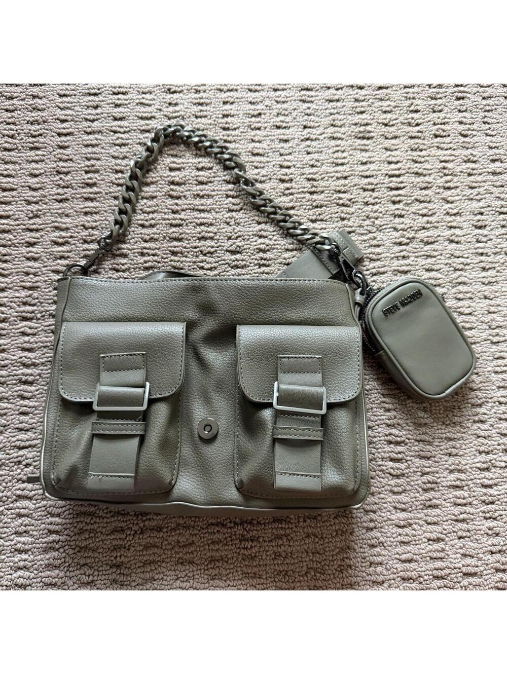 Steve Madden Olive Green Cargo Shoulder Bag Chain Strap with Coin Pouch